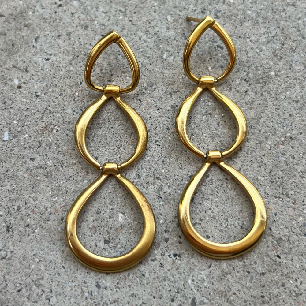 Coach gold-tone dangle earrings Vintage abstract oblong loops RARE
